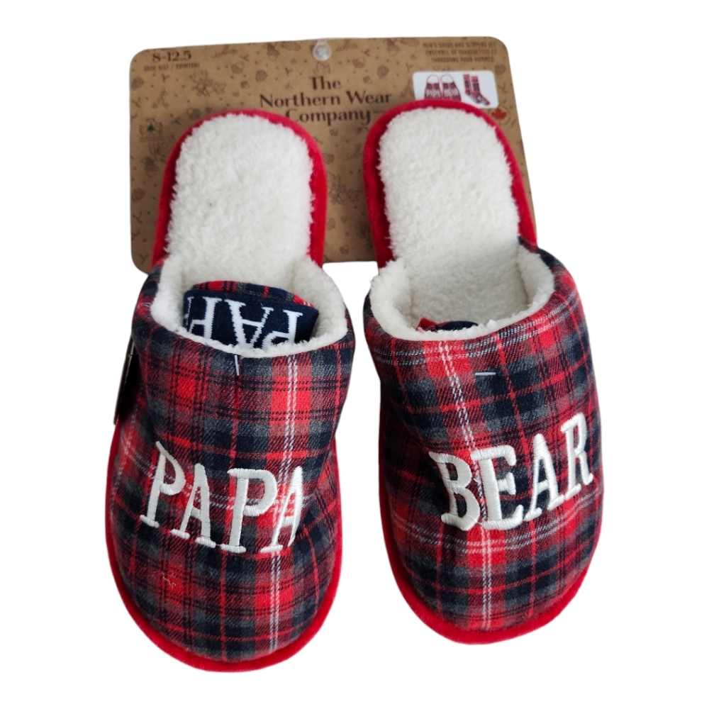 PAPA BEAR Slippers and Sock Set ,The Northern Company Mens Plaid